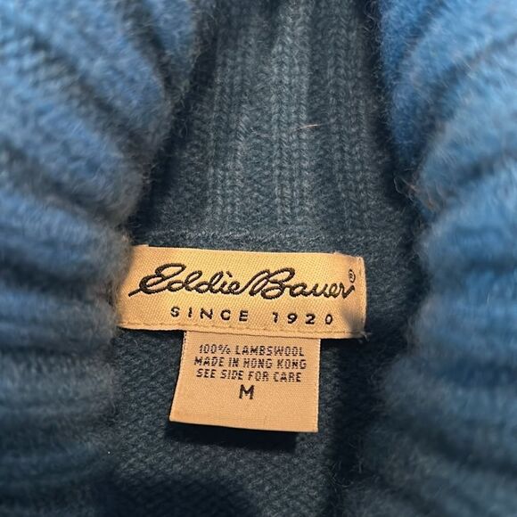 Eddie Bauer blue Nordic 100% wool turtleneck sweater size medium - Picture 5 of 9